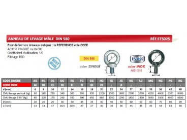 Anneau de levage mâle DIN 580